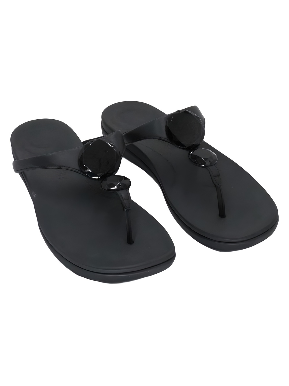 FitFlop Womens Solay Glossy-Disc Toe-Post Sandals Black Size 9M